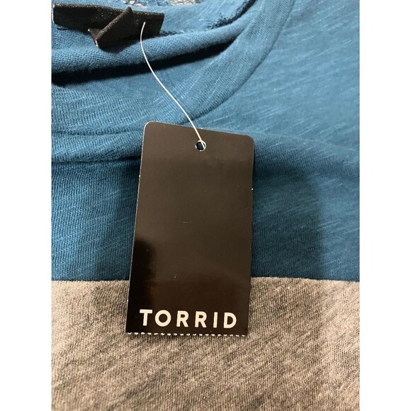 NWT Torrid Women's Teal & Gray Lace Pullover Blouse 3/4 Sleeve Stretch Size 0 - Picture 5 of 9
